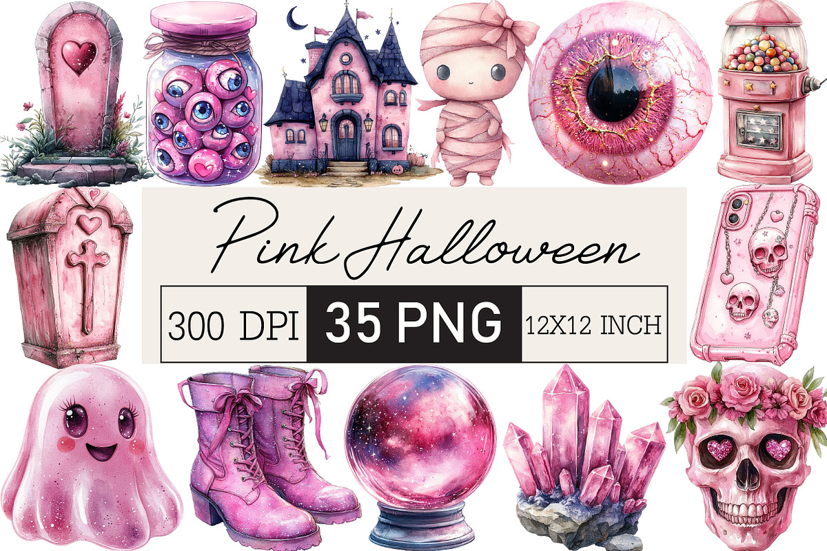 Pink Glitter Halloween Clipart, an Illustration by Black Bird Studio (Photo 1 of 6)
