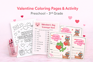 Valentine Coloring Pages & Activity, a Seasonal Illustration by MIRoots Design Studio