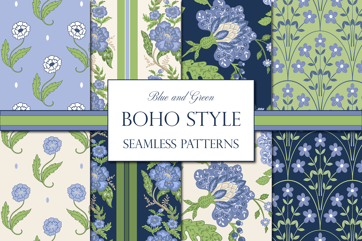 Blue and Green Boho Indian Patterns, a Pattern Graphic by RachelStudio (Photo 1 of 10)