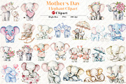 Mother's Day Elephant Clipart, an Illustration by Watercolor design (Thumbnail 1 of 12)