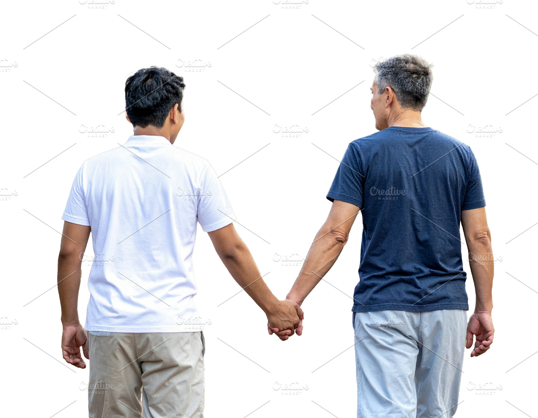 Back view of two men holding hands isolated photo, a Person Photo by DanFLCreativo