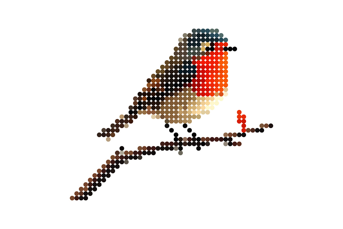 Robin Bird on a branch, pixel dotted, an Animal Illustration by Pray Art Design Studio (Photo 1 of 3)