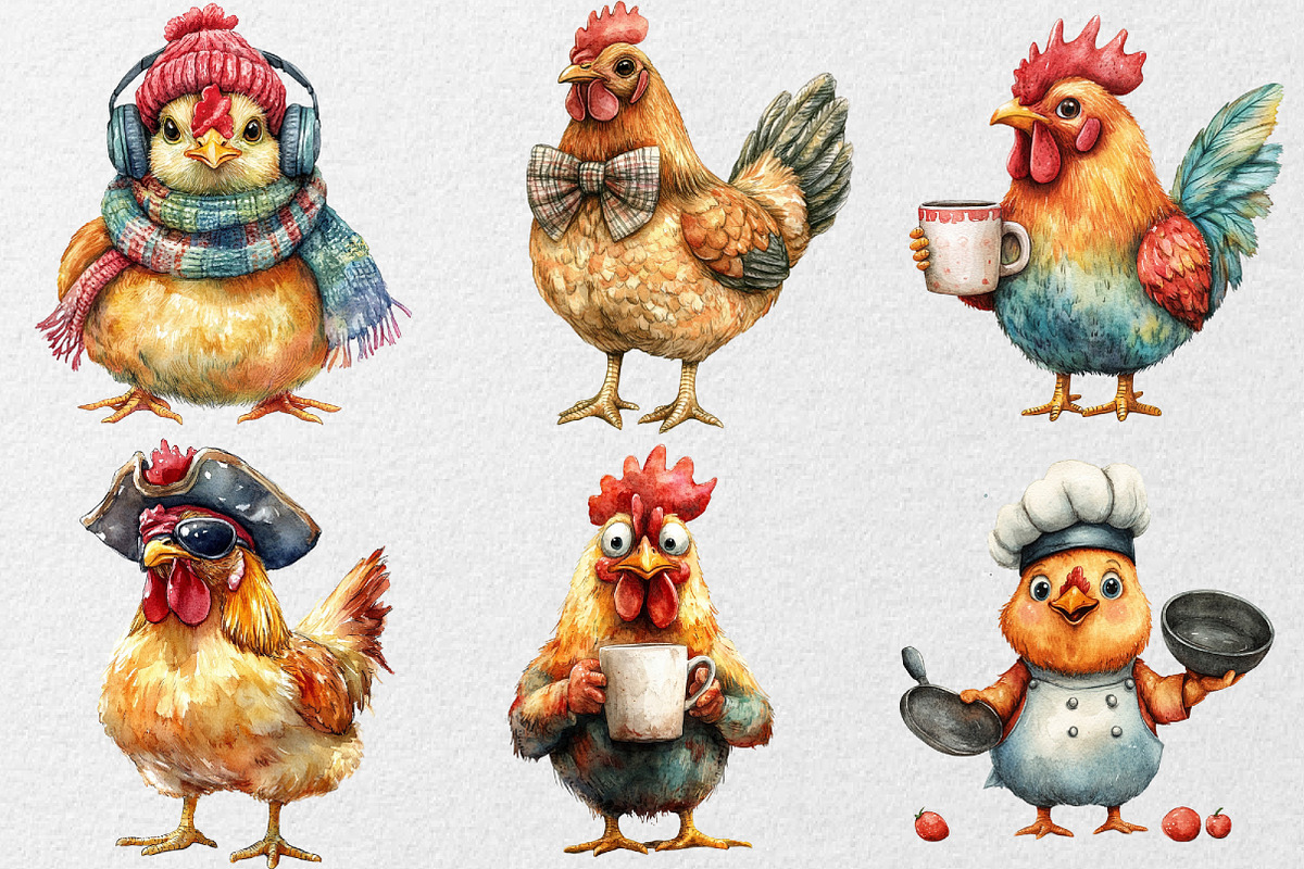 Funny Chiken Clipart, an Illustration by DreamCafeArt (Photo 3 of 5)