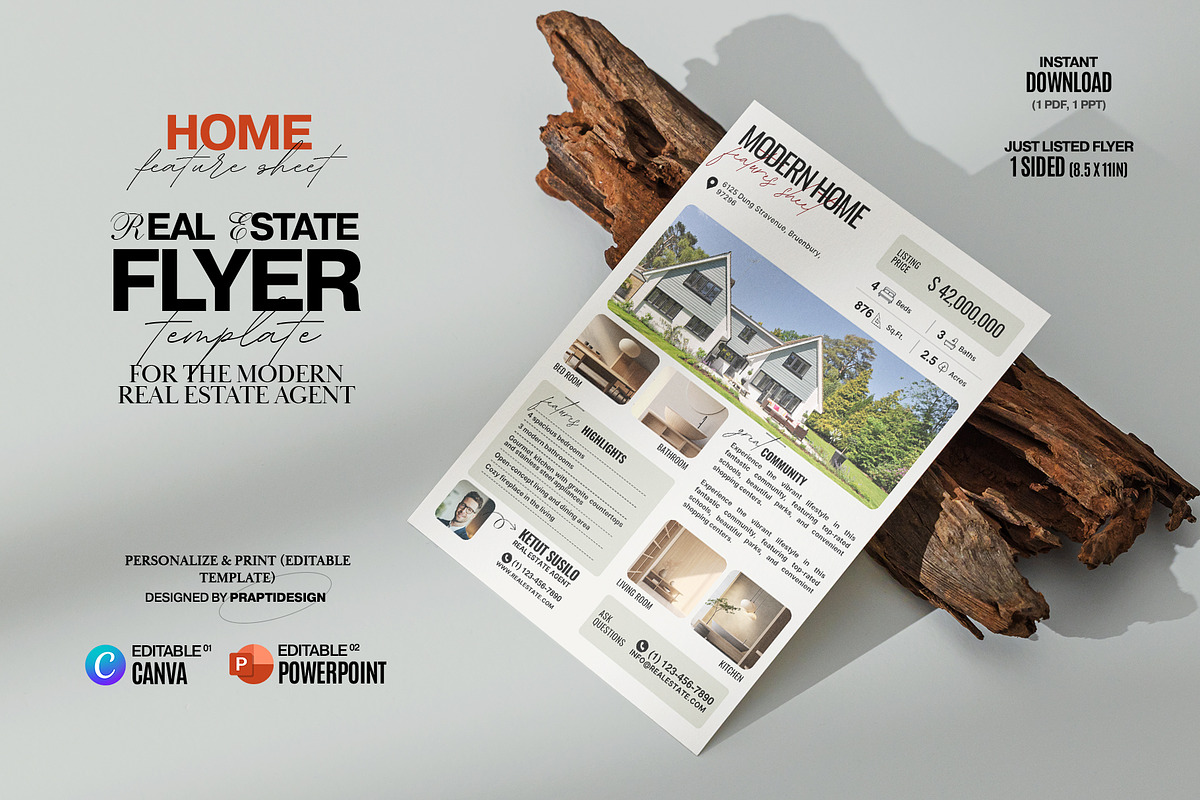 Real Estate Flyer Home Feature Sheet, a Flyer Template by Prapti Design (Photo 1 of 10)