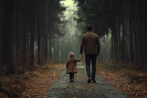 Stranger leading little child to the forest, an Abstract Photo by Natalia Klenova's Shop