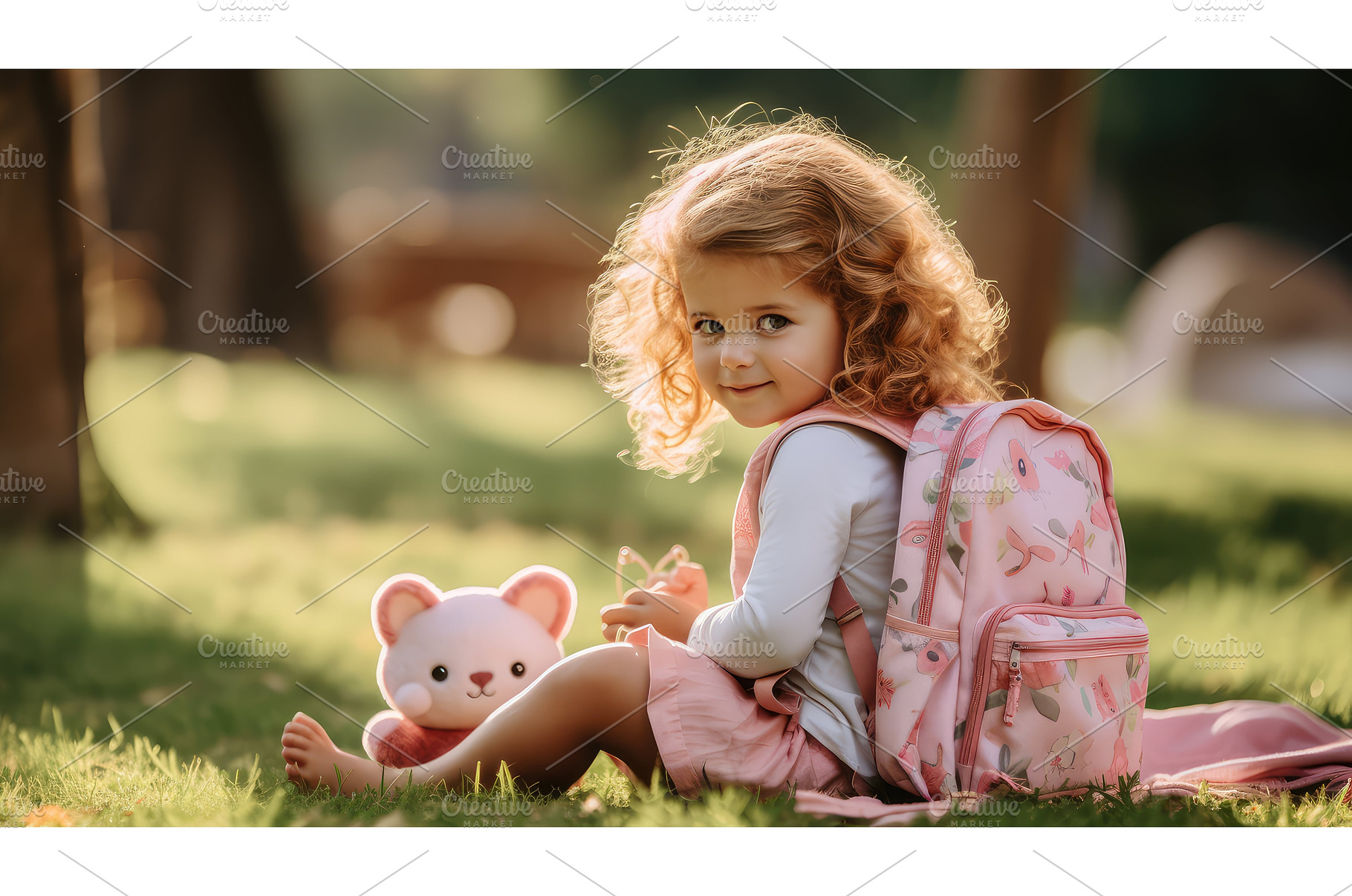 young pink backpack ai generated, a Background Photo by pikepicture