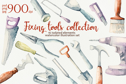 Fixing tools watercolor set