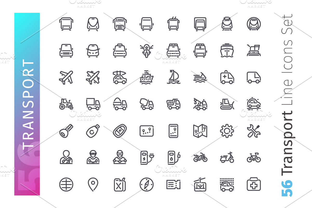 Transport Line Icons Set, an Outline Icon by Voysla's Shop (Photo 2 of 4)