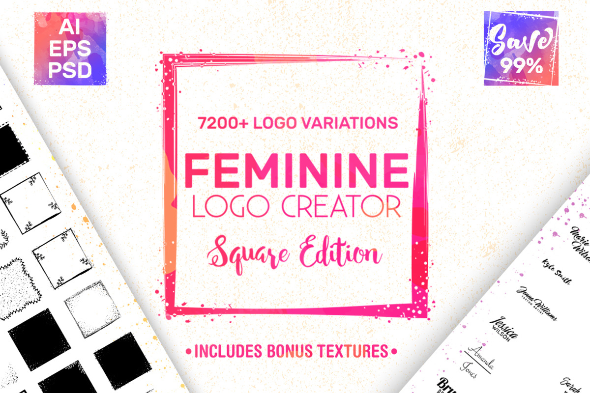 Feminine Logo Creator Kit - Square, a Branding & Logo Template by Pulp Creative Studios (Photo 1 of 9)