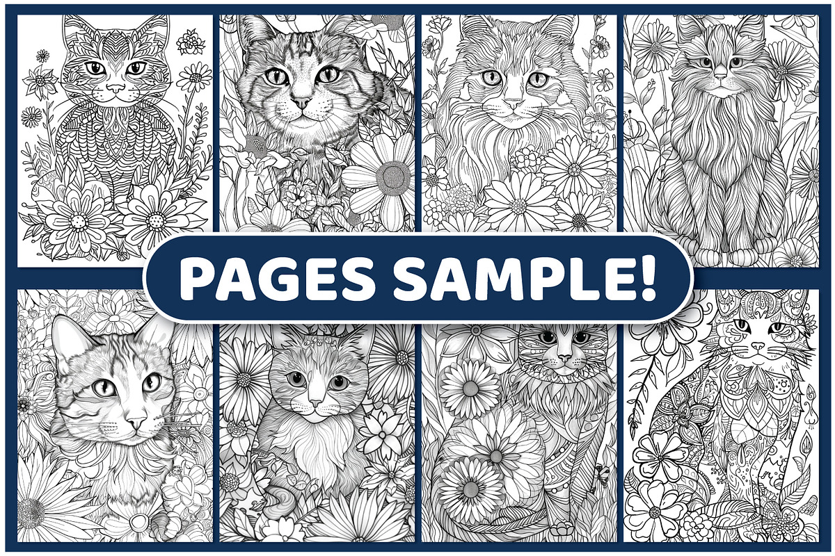 200 Flower Cat Coloring Pages, an Animal Illustration by BrightMart (Photo 3 of 3)
