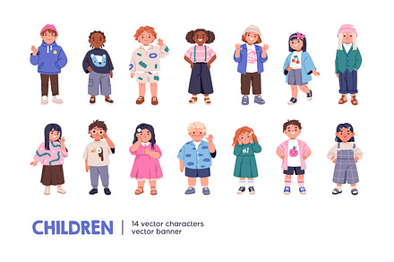 Cute diverse kids set + banner, a Person Illustration by Good Studio