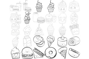 Kawaii Food Outline & Silhouette 2