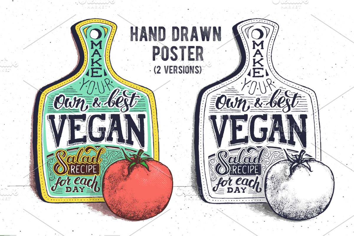 Vegan salad. Hand lettering poster, a Decorative Illustration by yurlick (Photo 1 of 4)