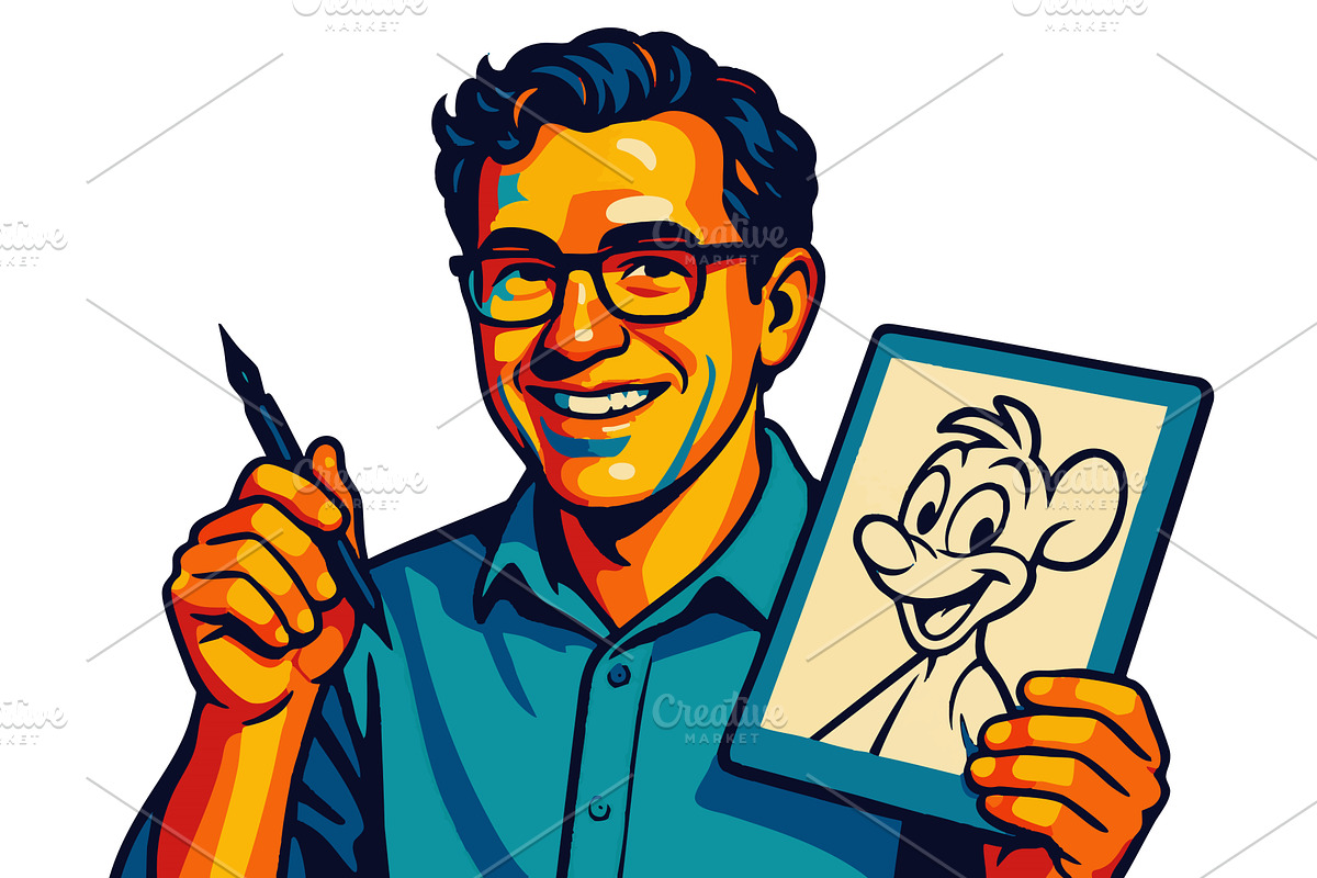 Animator with Cartoon Drawing vector, a Person Illustration by AlexArt