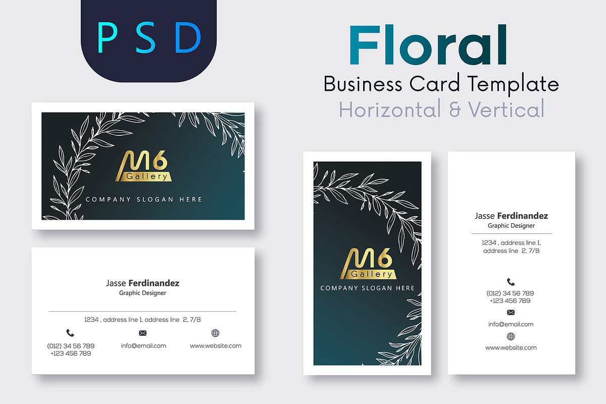 Floral Business Card Template- S06, a Business Card Template by M6 Gallery (Photo 1 of 5)