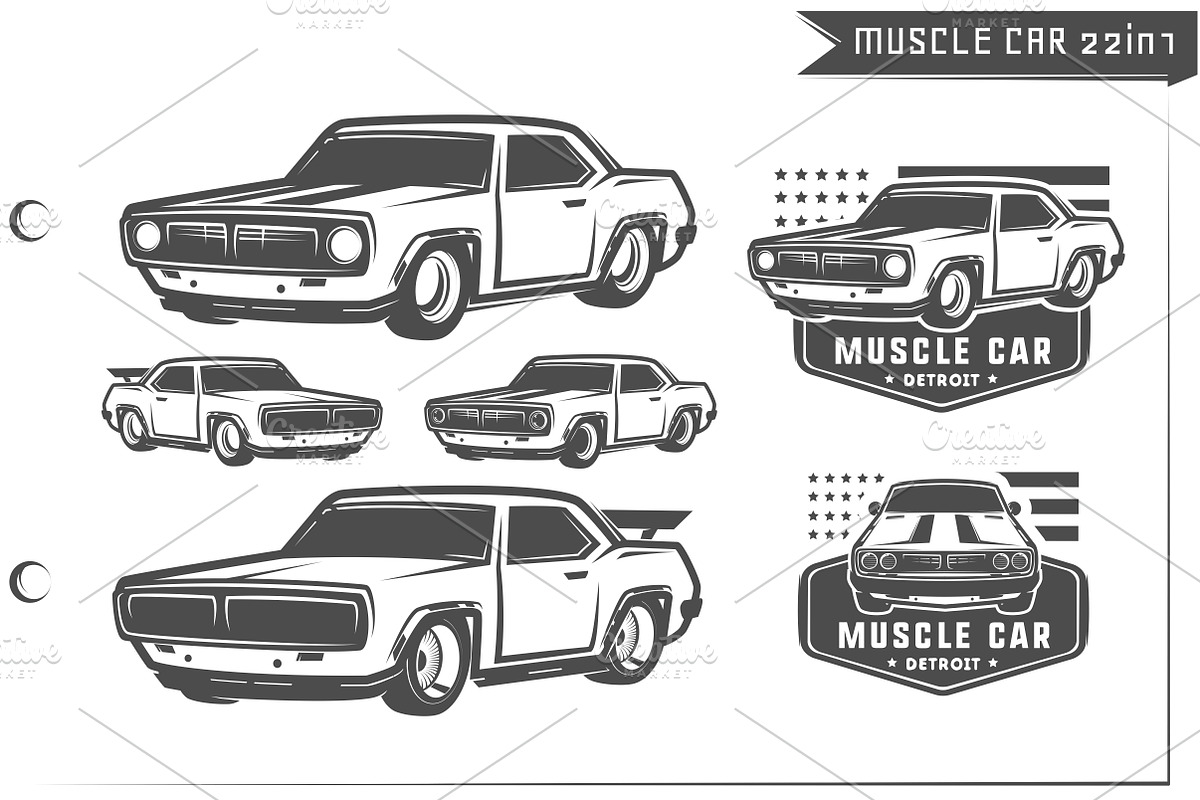 22 in 1 Set of muscle car, a Background Graphic by Hadanello88 (Photo 3 of 5)