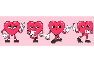 Cartoon groovy heart mascots with, an Illustration by art PVP - market