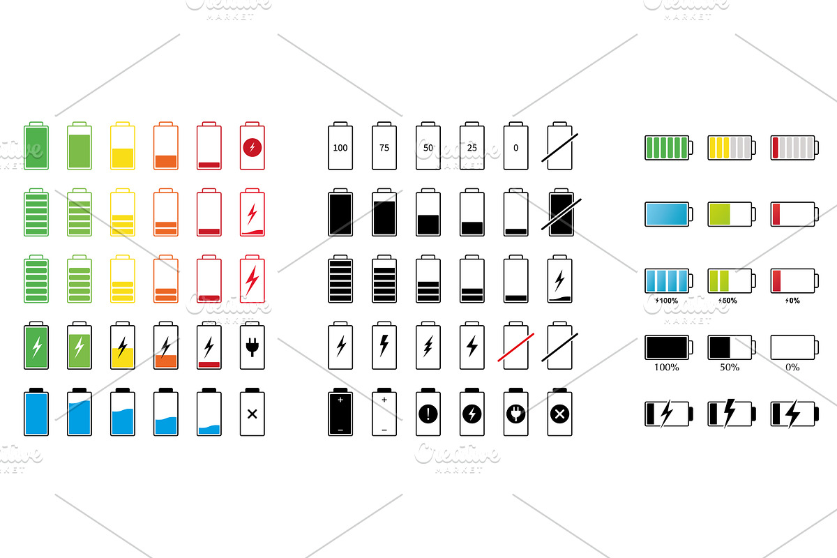 Set of capacity battery icons, an Object Illustration by Vector Creator