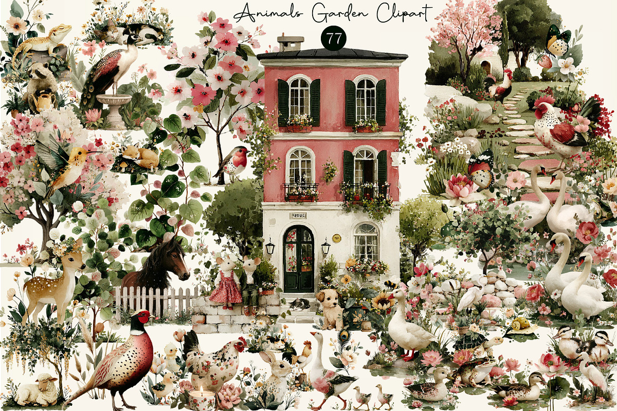 Watercolor Animals Garden Clipart, an Illustration by DreamCafeArt (Photo 1 of 6)