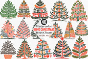 Boho Christmas Trees Clipart, an Illustration by Canvas Craft (Thumbnail 1 of 8)