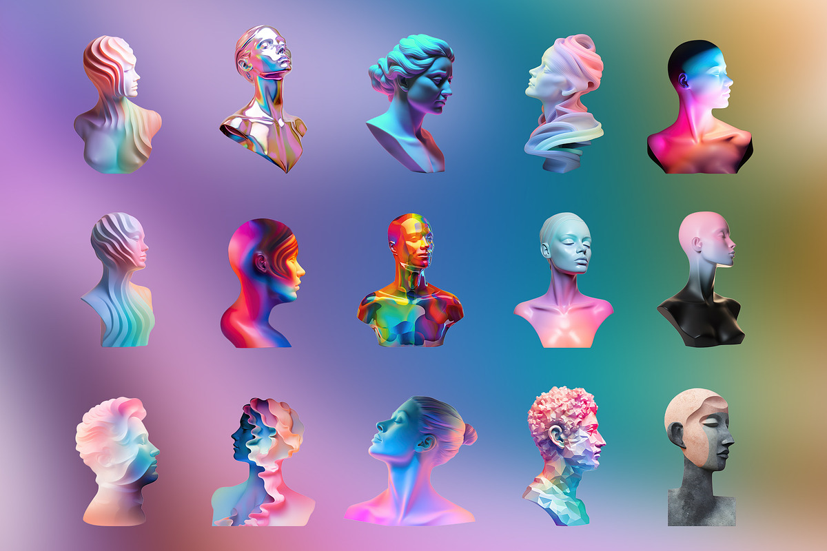 70 PNG Busts - Iridescent & Glossy, an Object Graphic by Graphicdome (Photo 4 of 11)