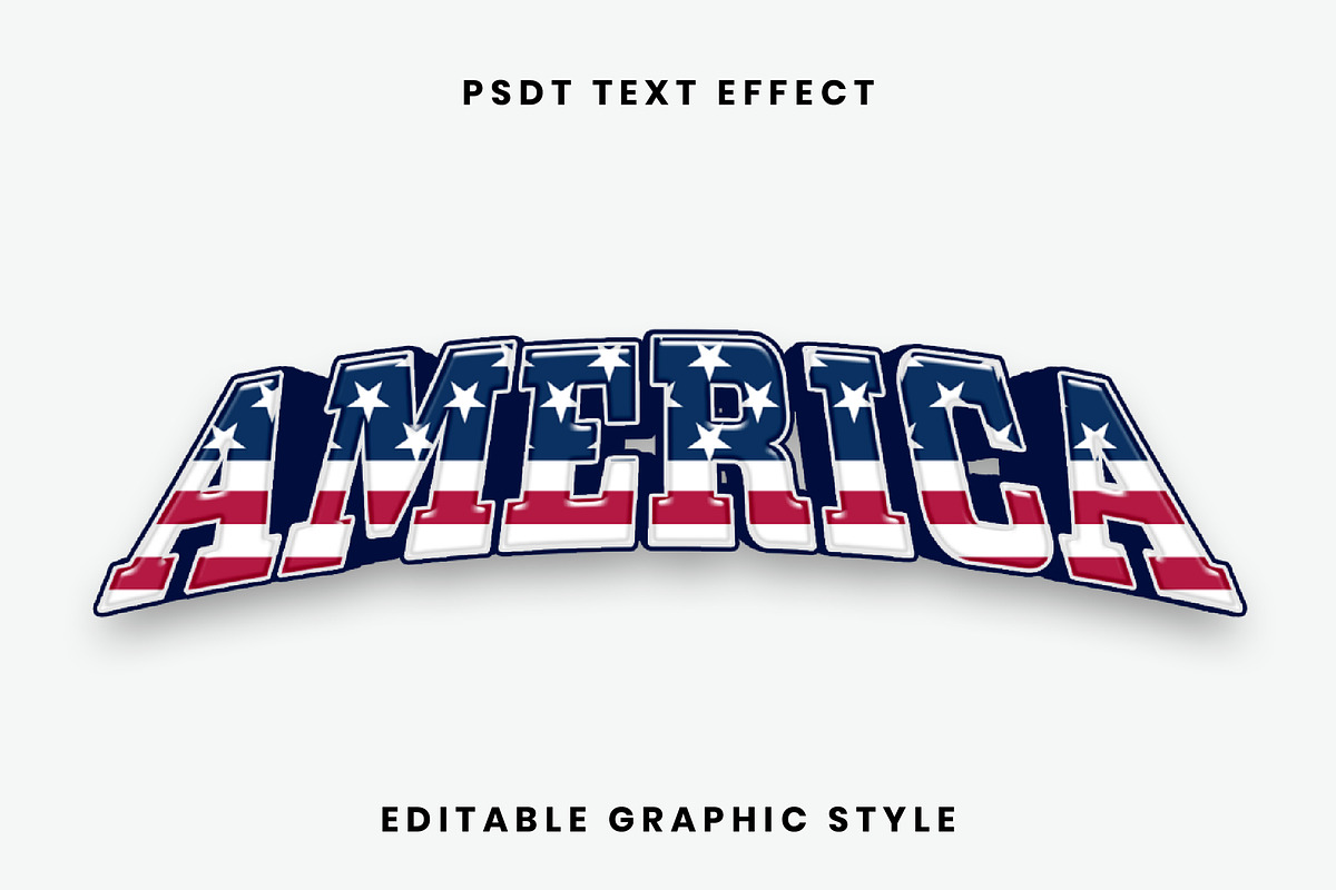 USA Flag Curved Bold Text Effect