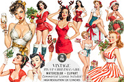 Vintage Pin Up Christmas Girl Clipar, an Illustration by DreamArtGraphic (Thumbnail 1 of 4)