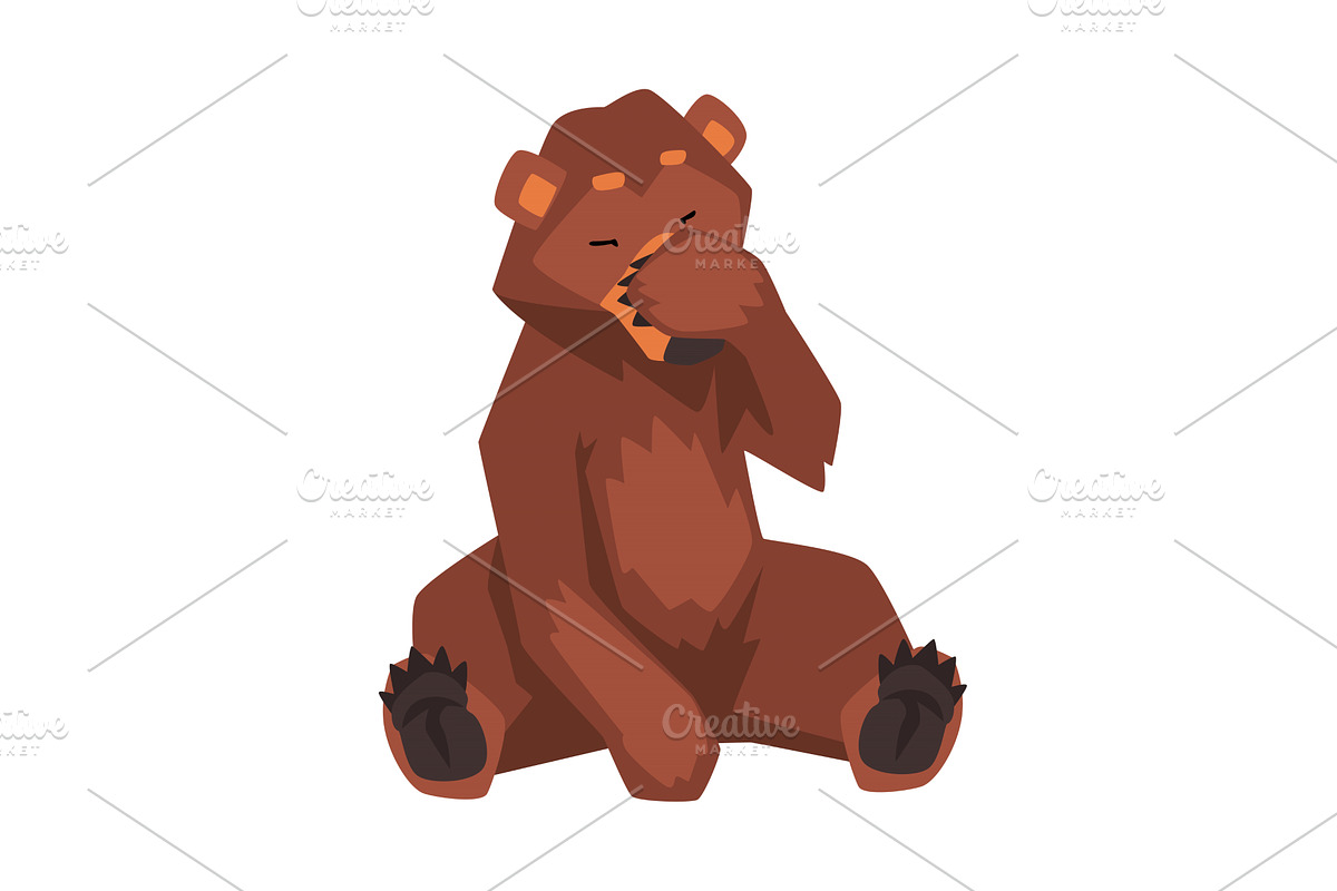 Brown Bear Sitting and Covering, an Animal Illustration by TopVectors