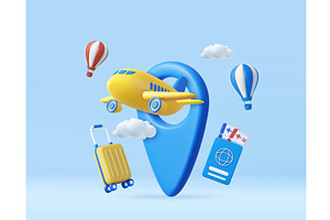3d airplane, cloud, passport and, a Transportation Illustration by ModVector