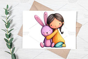 Quirky Girl With Teddy Bunny Clipart, an Illustration by Canvas Craft (Thumbnail 6 of 7)