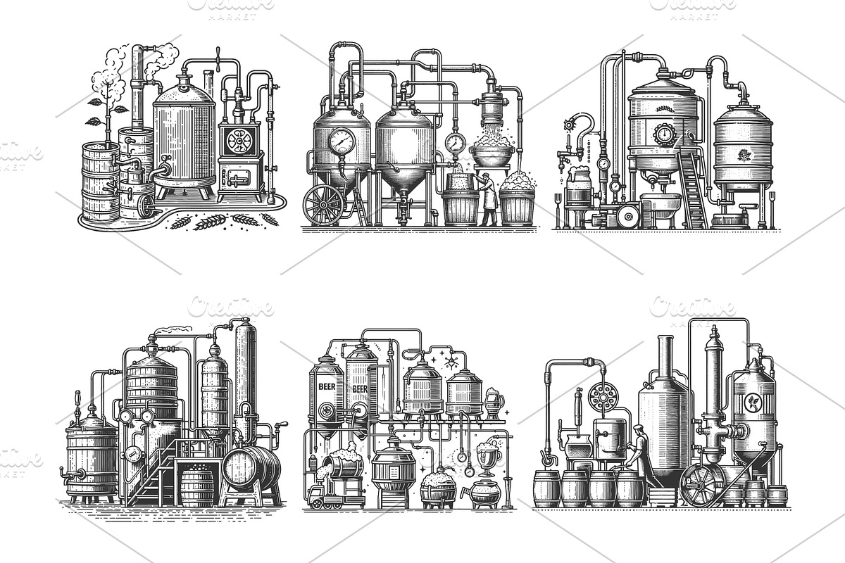 Beer Brewing Equipment and Machinery, an Illustration by AlexArt