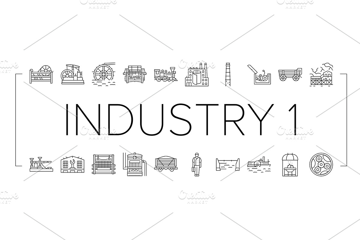 industry 1.0 industrialization icons, an Illustration by pikepicture