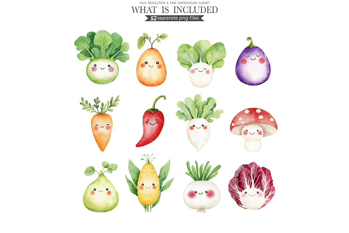 Cute Vegetables Watercolor Clipart, an Illustration by CharmClipart (Photo 3 of 10)
