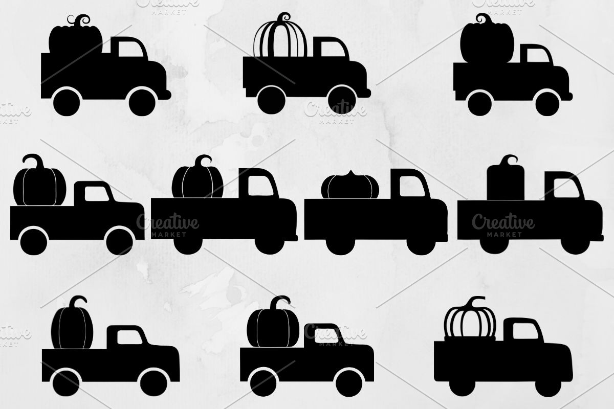 Farm Trucks with Pumpkins Silhouette, a Transportation Illustration by newminddesign (Photo 1 of 3)
