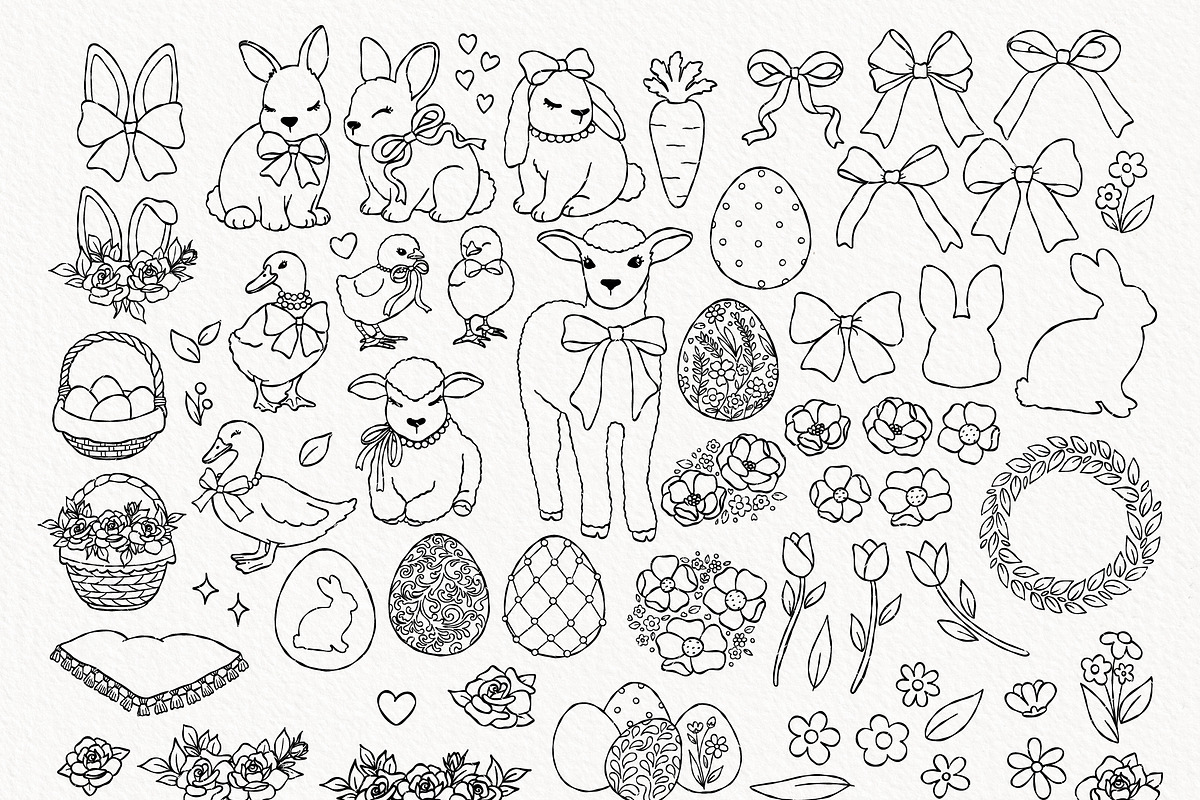 Coquette Easter Outline Bundle, a Seasonal Illustration by TitaLivingArt (Photo 3 of 10)