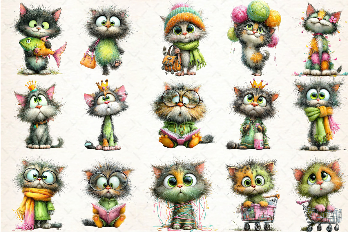 Watercolor Funny Cats Clipart, a Seasonal Illustration by Rose Art (Photo 2 of 6)