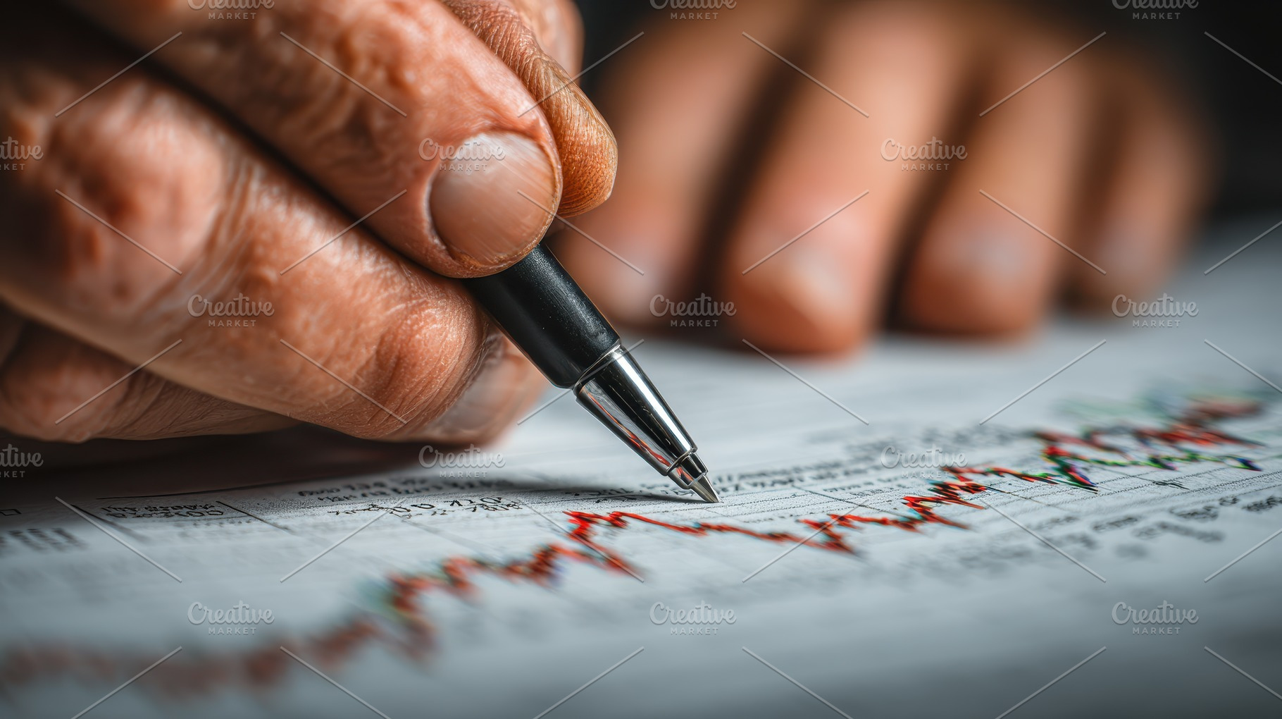Hands analyzing financial charts wit, a Photo by Pixeness Studio