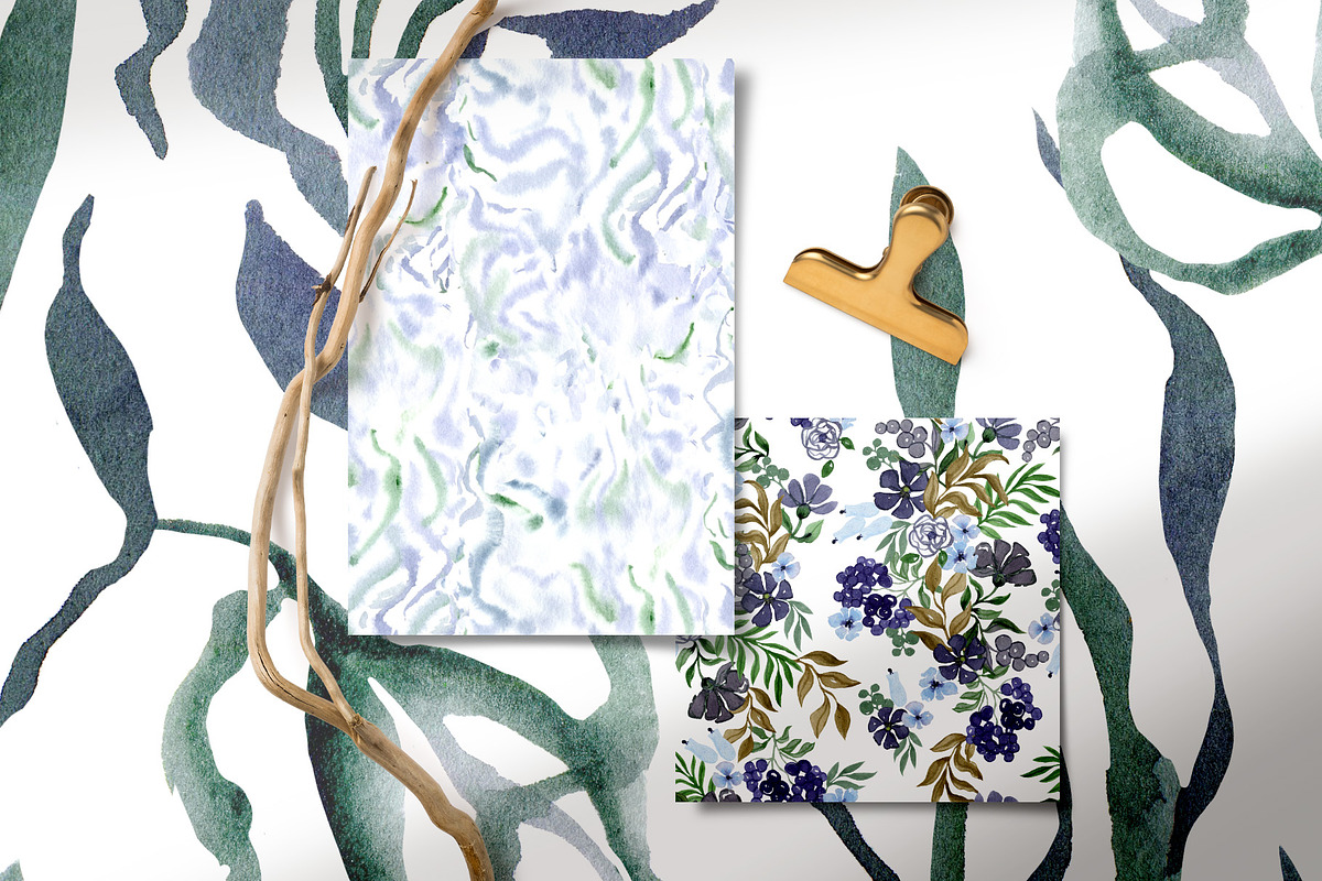 Blue Green Watercolor Patterns, a Wallpaper Graphic by Webvilla Studio (Photo 9 of 9)