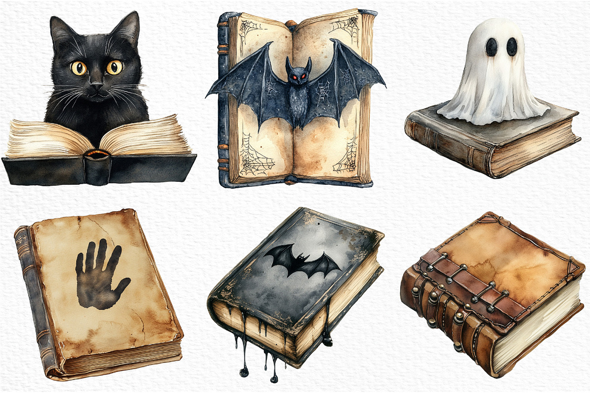 Watercolor Halloween Books Clipart, an Illustration by Craft Nest (Photo 2 of 6)