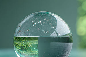 Transparent glass sphere with water and bubbles on green backgro, an Abstract Photo by José Manuel Gelpi