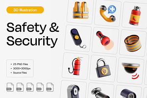 Safety & Security 3D Icon Set, an Object 3D Model by Eklip Studio