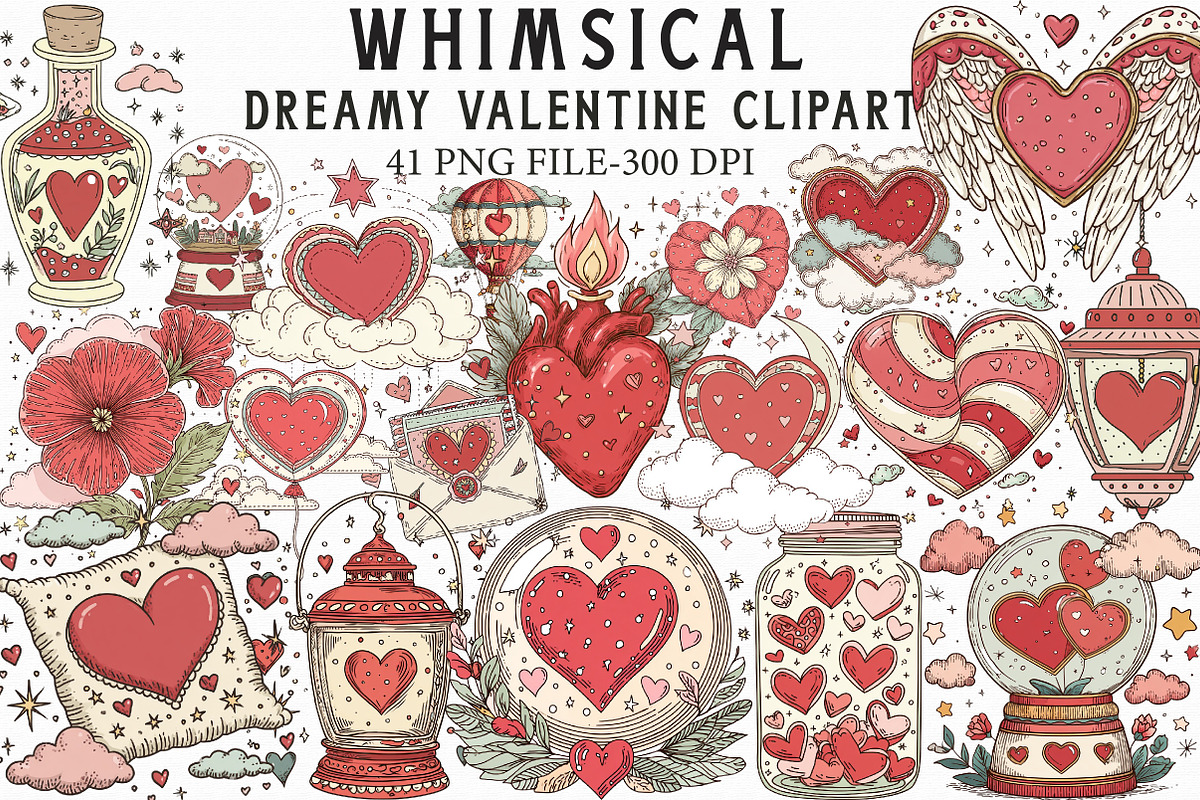 Whimsical Dreamy Valentine Clipart, an Illustration by Libby Wishes (Photo 1 of 6)