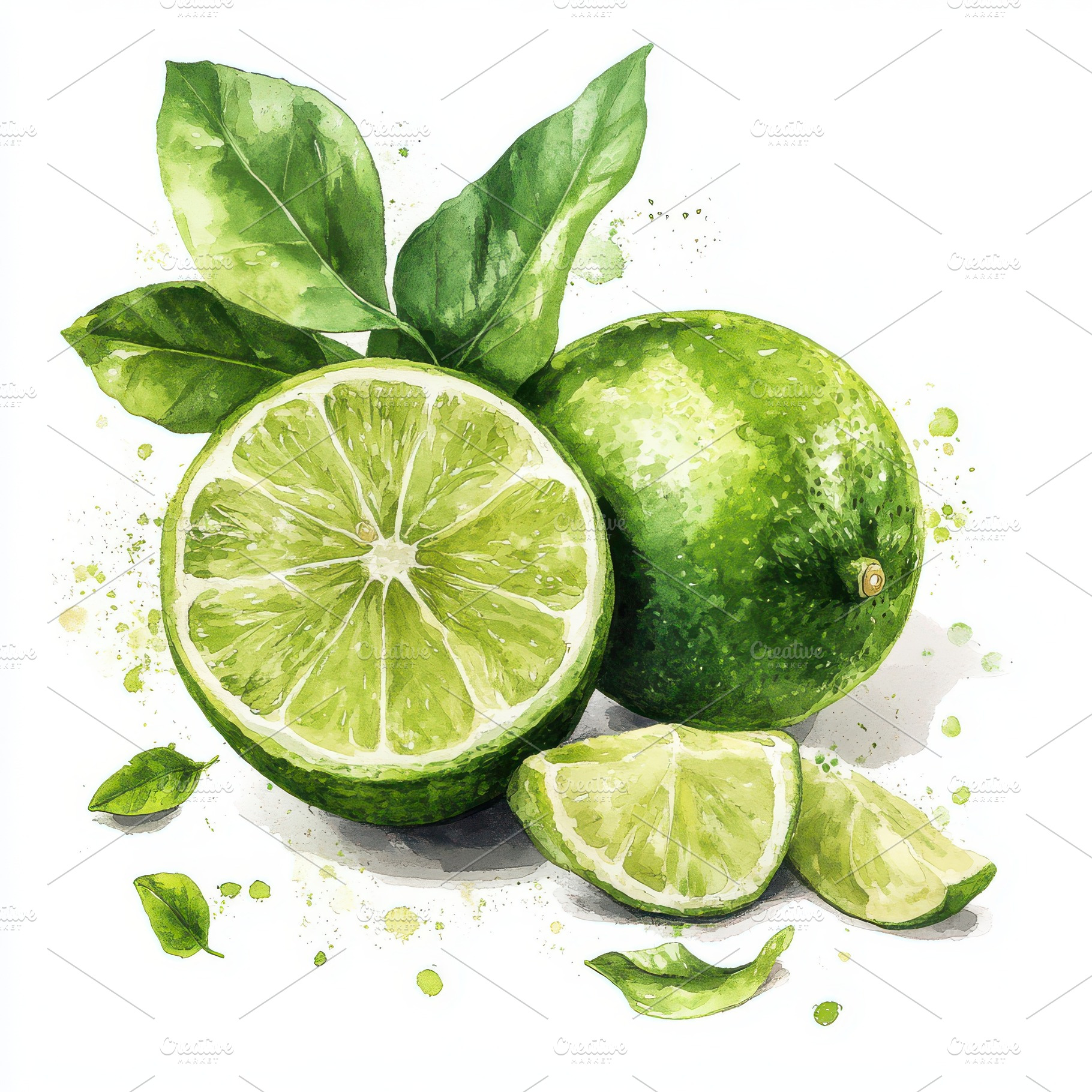 Green lime with cut in half and slic, a Food & Drink Photo by Pixeness