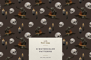 Hats & Skull Watercolor Patterns Set