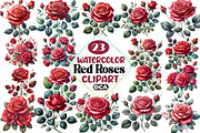 Watercolor Red Roses Clipart Bundle, an Illustration by DreamCafeArt (Thumbnail 1 of 4)