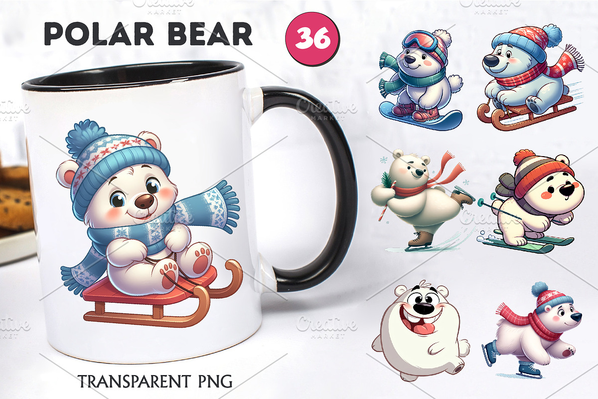 Cute Polar bear. Clipart, PNG., an Animal Illustration by KENO Mascots (Photo 4 of 8)