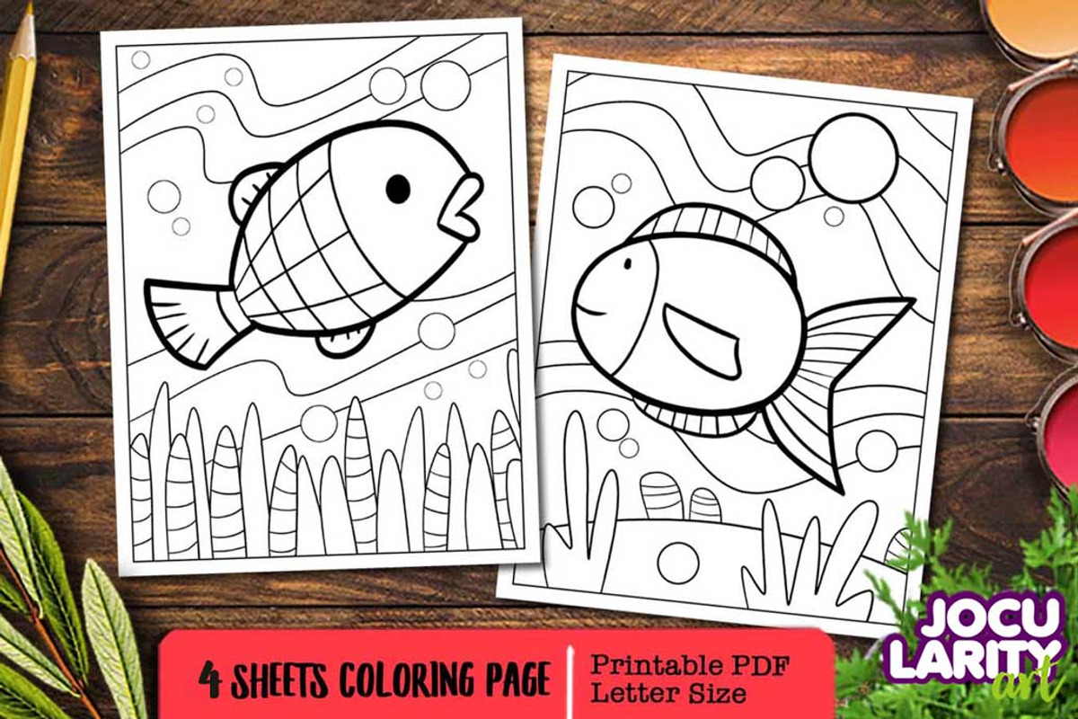 Funny Fish Cartoon Coloring Pages, an Animal Illustration by Jocularity Art (Photo 3 of 3)