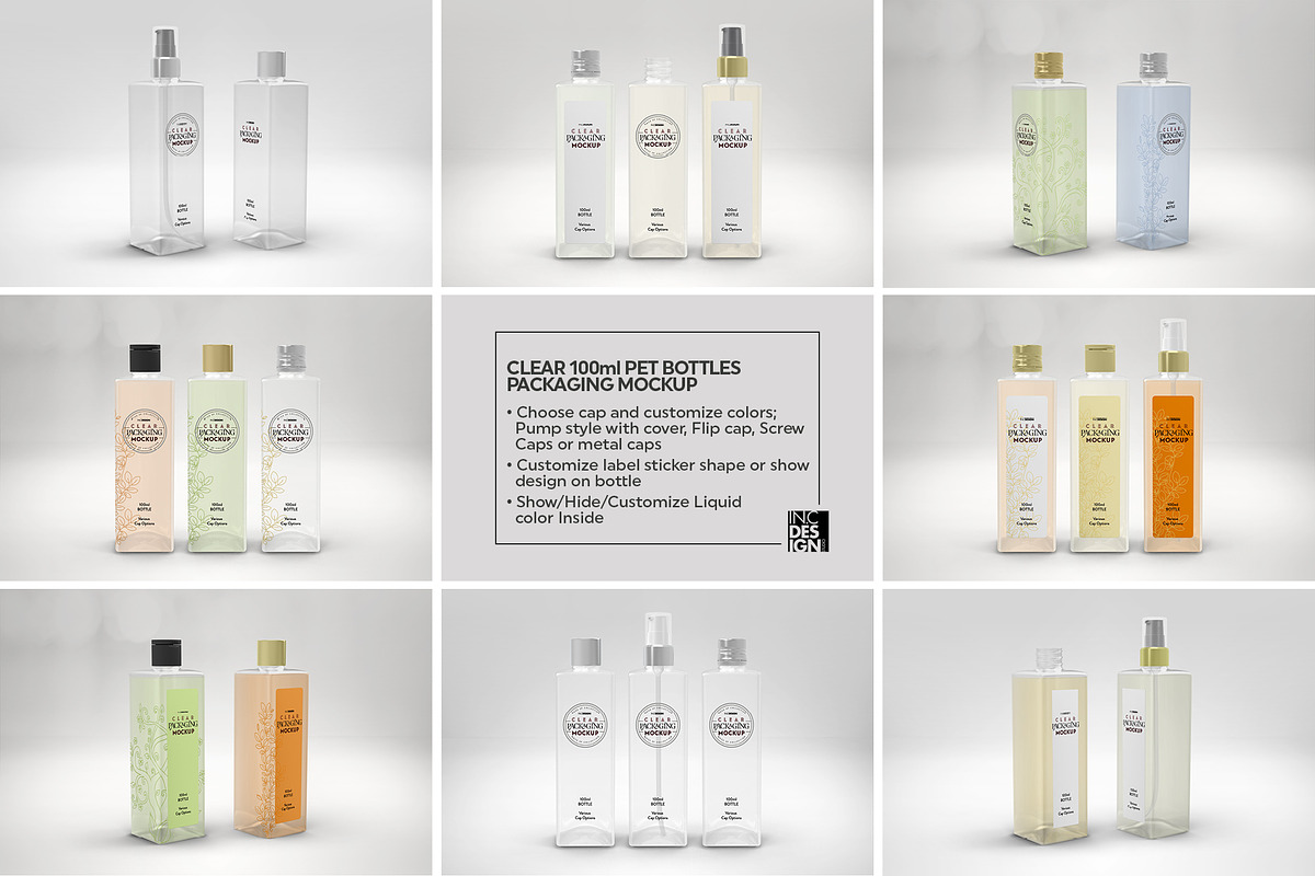 Clear 100ml PET Bottles Mockup, a Packaging Mockup by INCDesign (Photo 3 of 10)