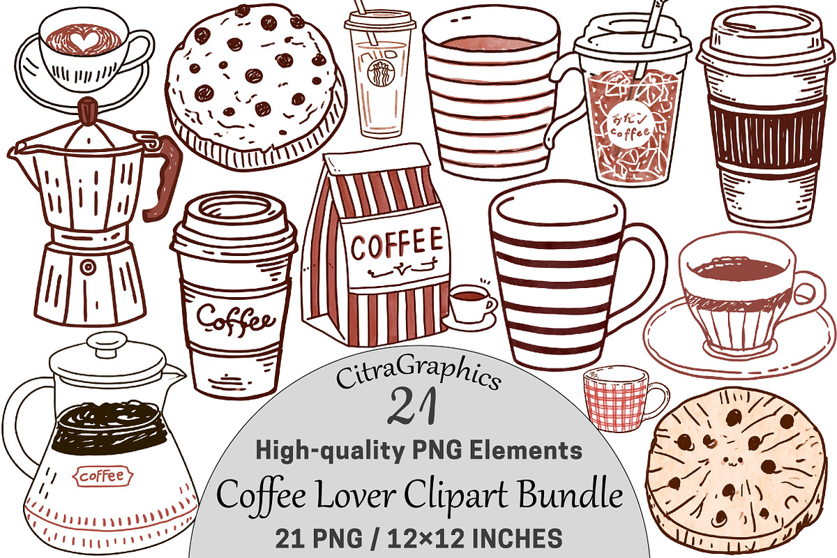Coffee Lover PNG Clipart Bundle, a Seasonal Illustration by CitraGraphics (Photo 1 of 5)