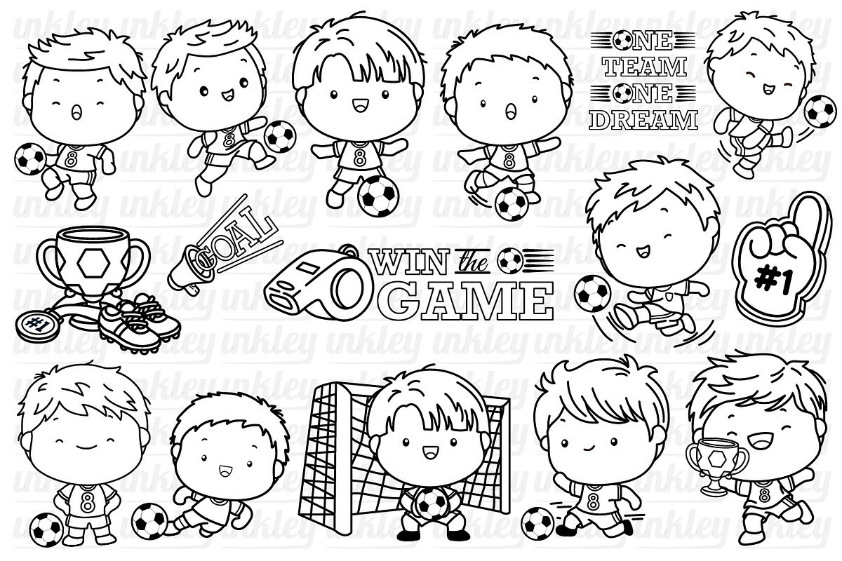 Soccer Clipart - Cute Sport Coloring, a Person Illustration by Inkley Studio